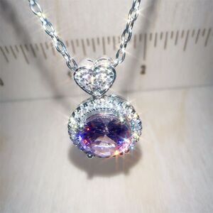 Pink Zircon Heart Pendant Necklace Silver Plated 18 inch